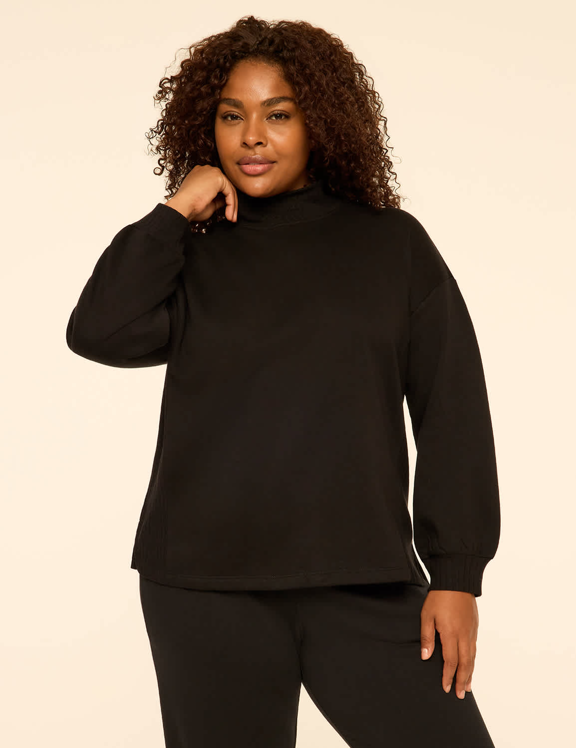 LIVI Fleece Rib-Mix Mock-Neck Sweatshirt