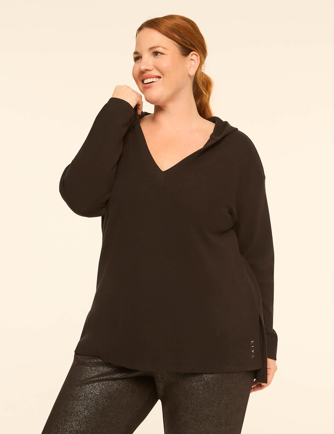 LIVI Waffle Knit V-Neck Hoodie