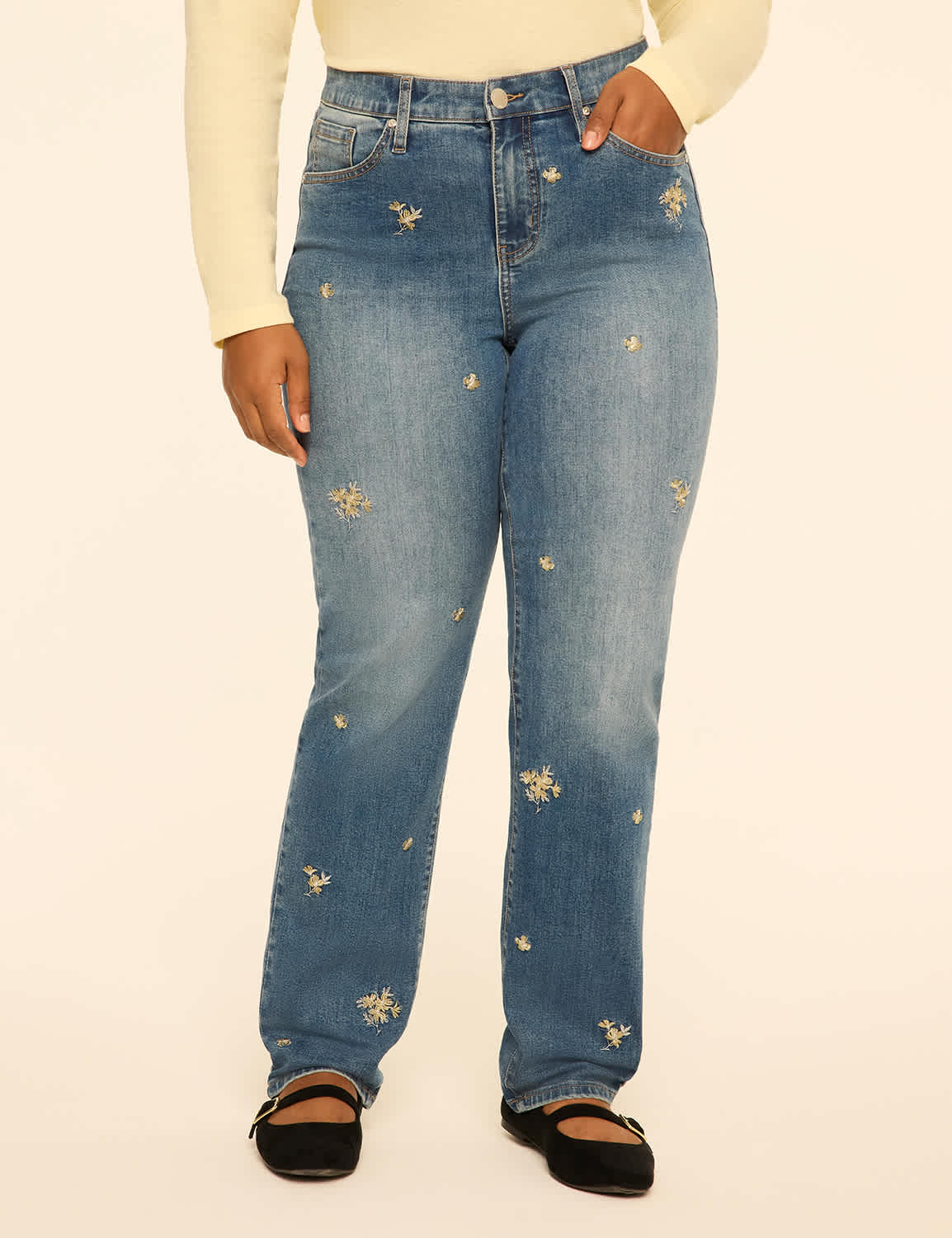 Genius Embroidered Straight Leg Jean