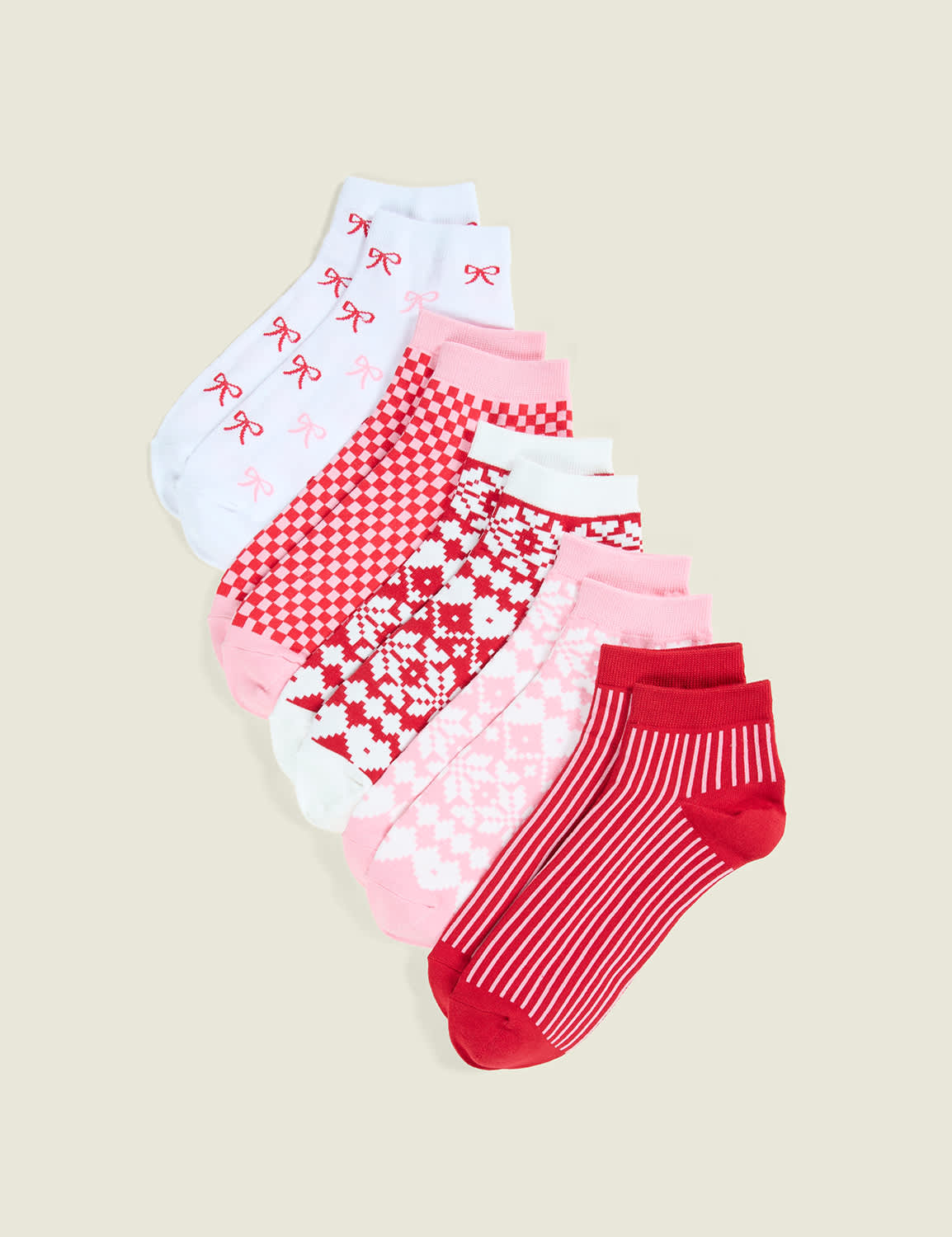5-Pack Ankle Socks - Pink Christmas