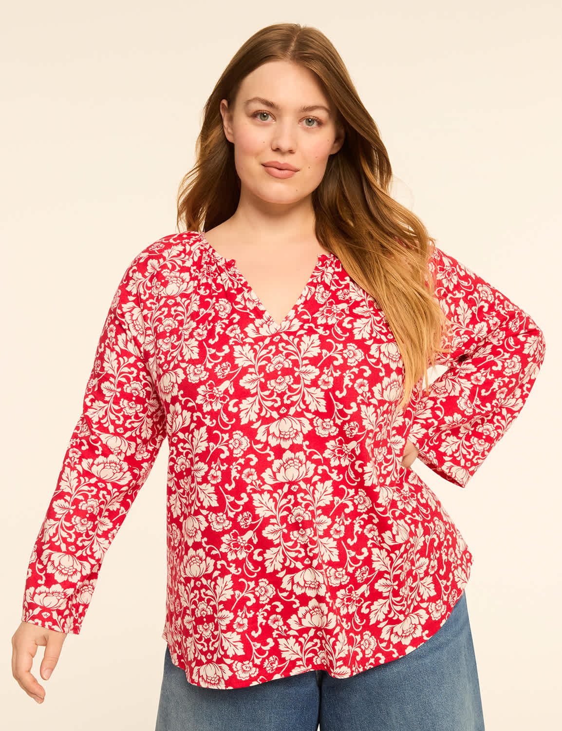 Bracelet-Sleeve Notch-Neck Blouse