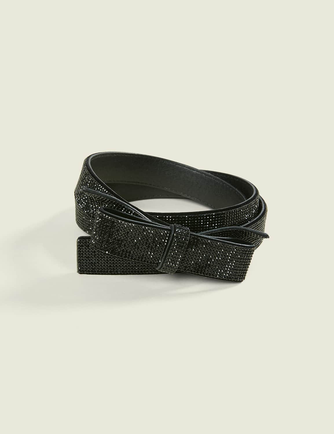 Rhinestone Black Bow Belt