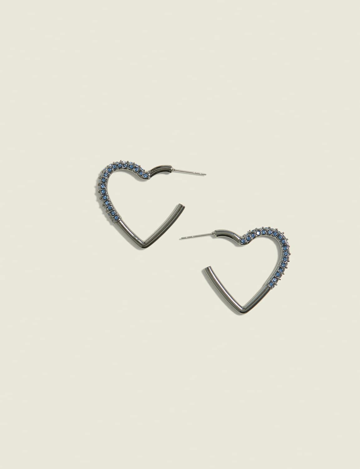 Blue Pave Heart Hoop Earrings