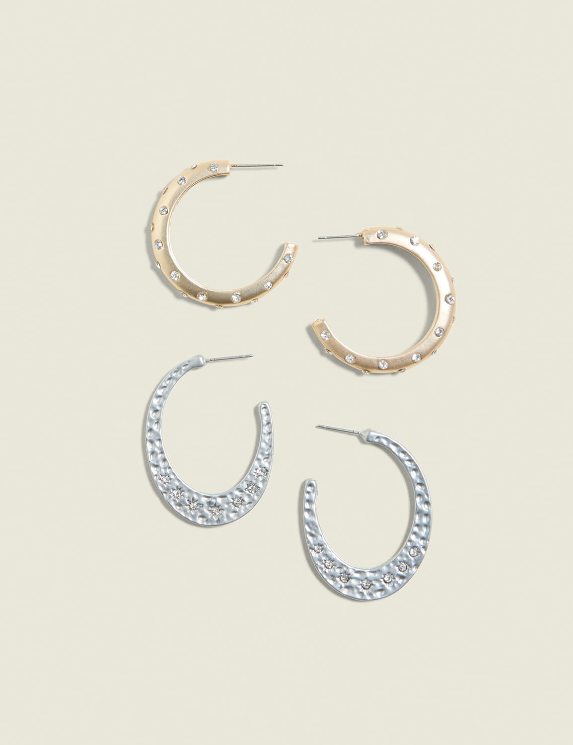 Embellished Mixed Metal Hoop Earring 2-Pack