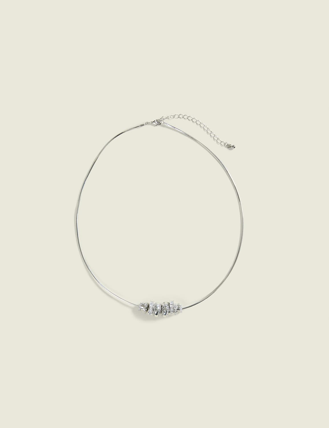 Silvertone Pave Charm Necklace