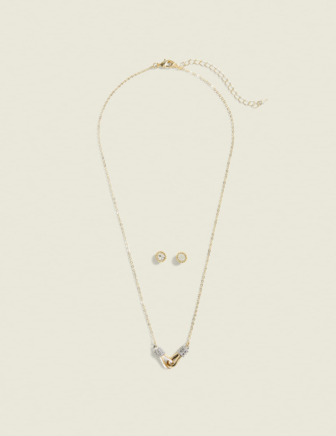 Goldtone Pave Chain-Link Necklace & Earring Set