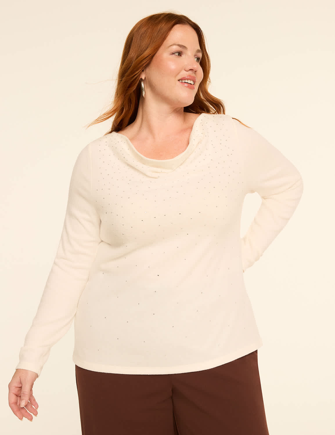 Embellished Cowl-Neck Top