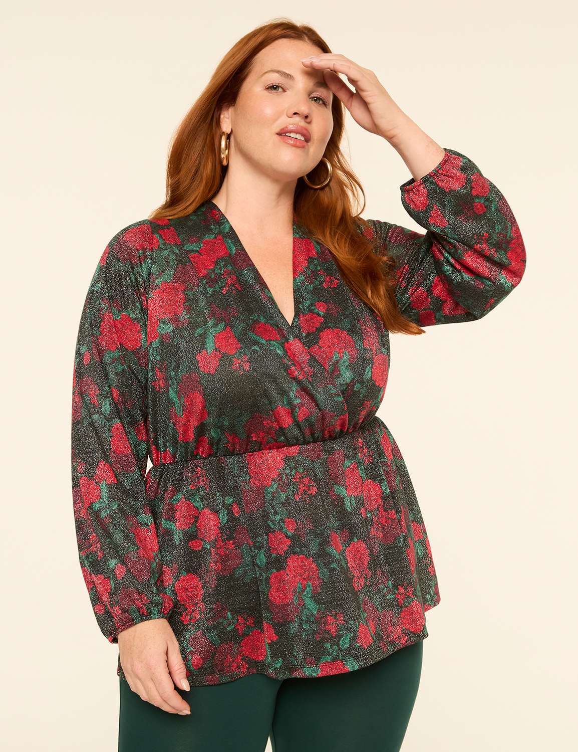 Shimmer Faux-Wrap Peplum Top