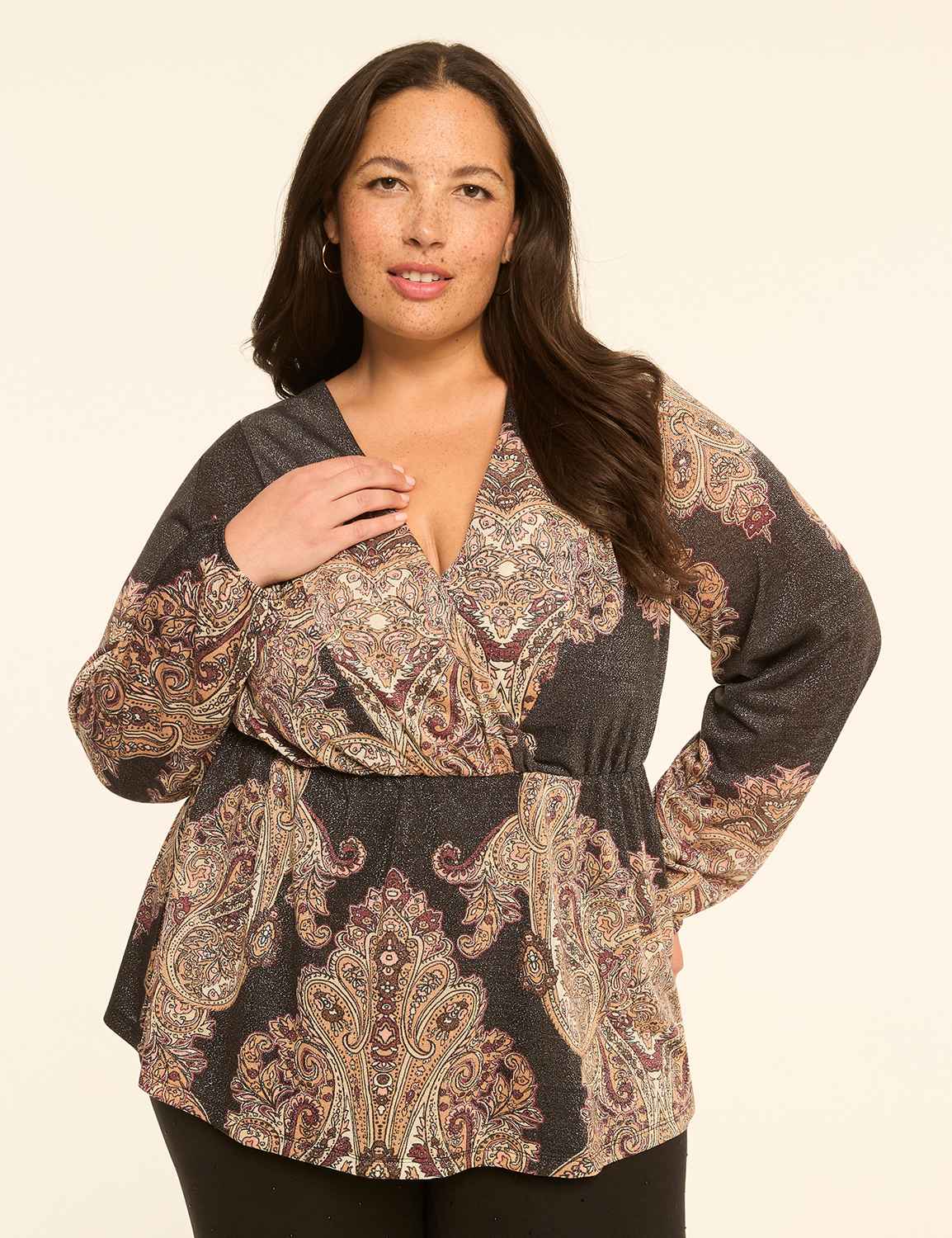 Shimmer Faux-Wrap Peplum Top