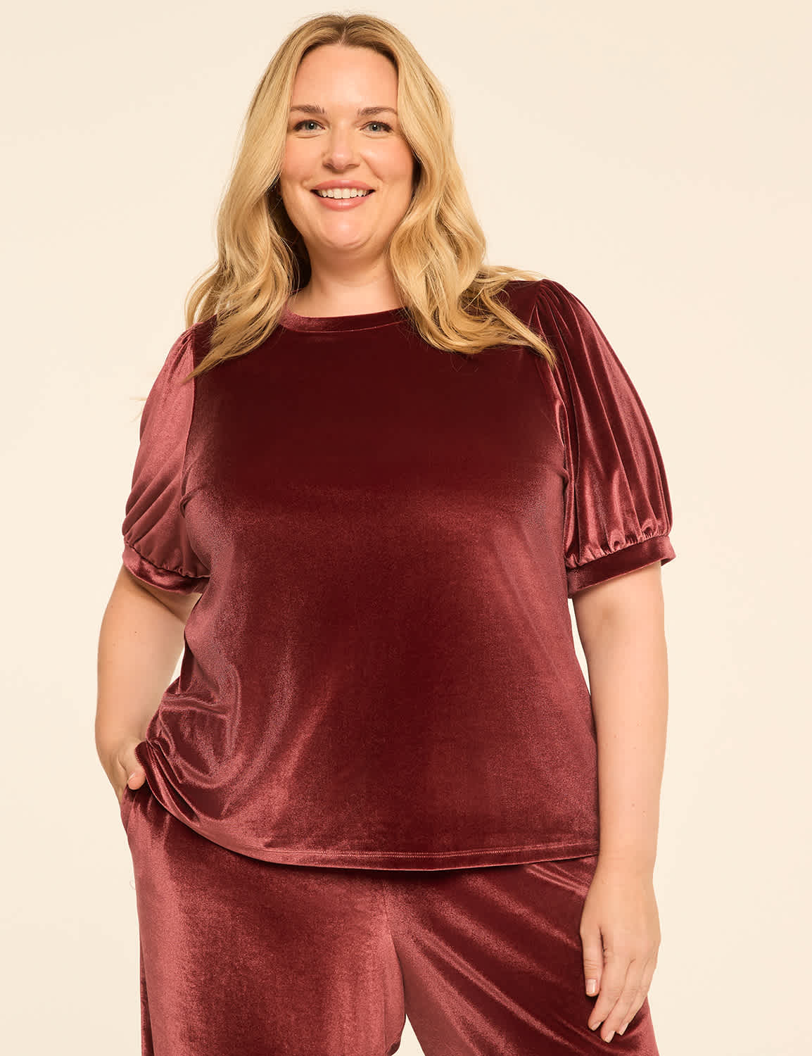 Velvet Puff-Sleeve Top