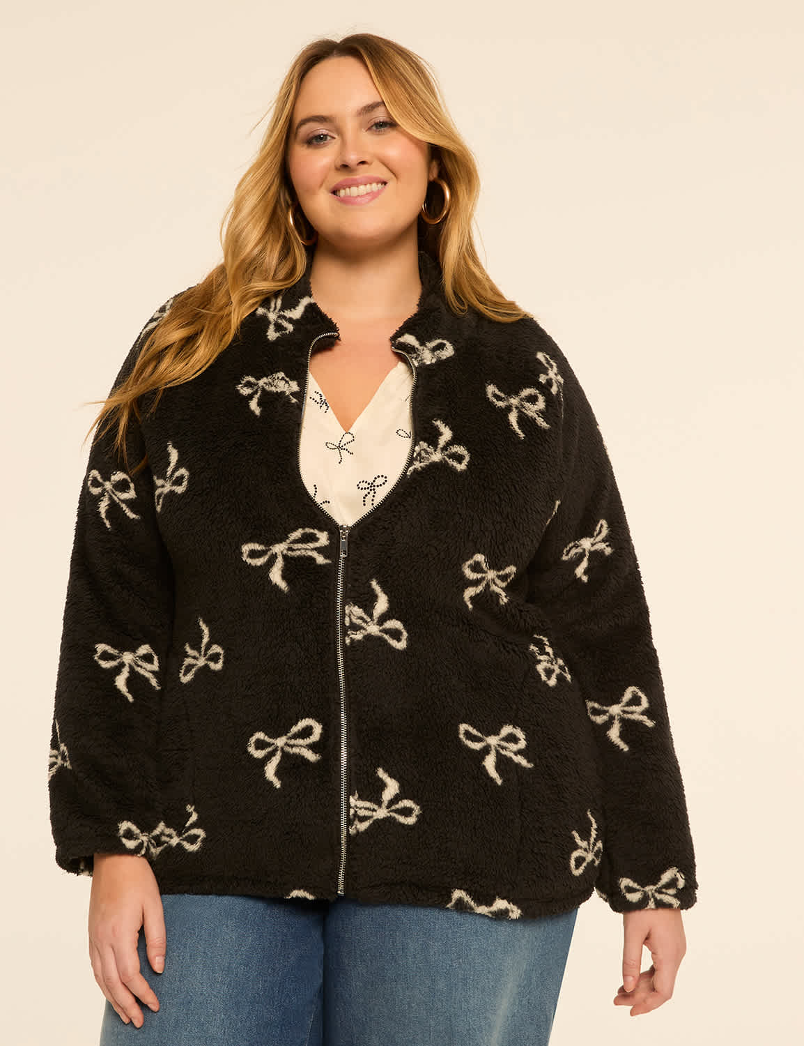 Full-Zip Mock-Neck Sherpa Top