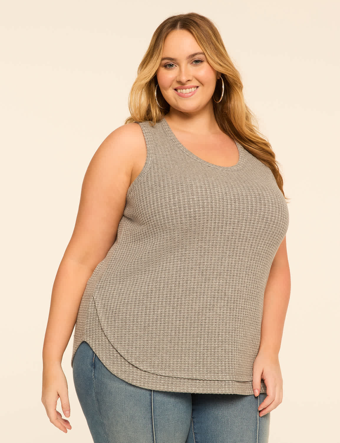 Shimmer Brushed Waffle Double-Hem Tank