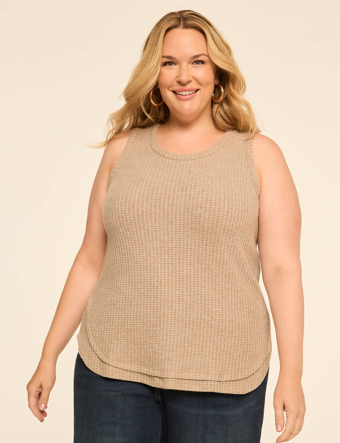 Shimmer Brushed Waffle Double-Hem Tank