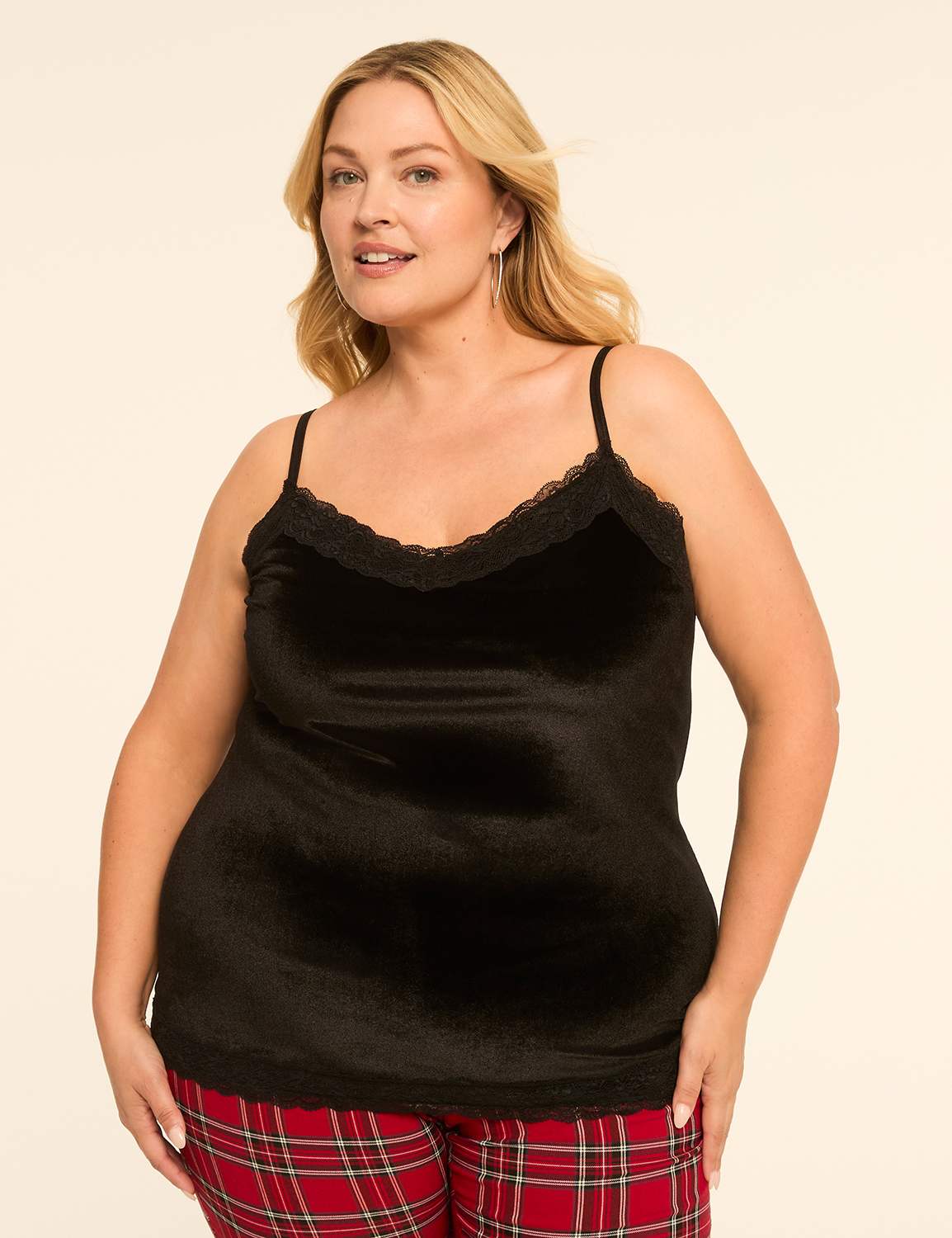 Velvet Lace-Trim Cami