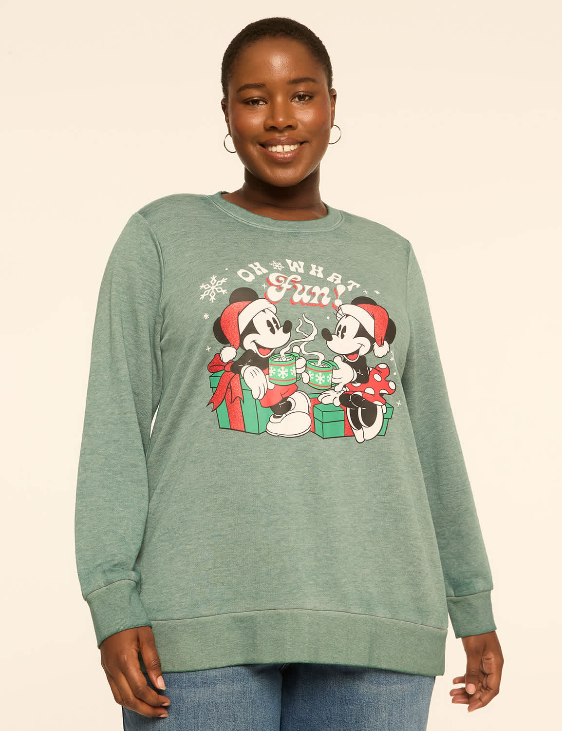 Glitter Mickey & Minnie Oh What Fun Graphic Sweatshirt