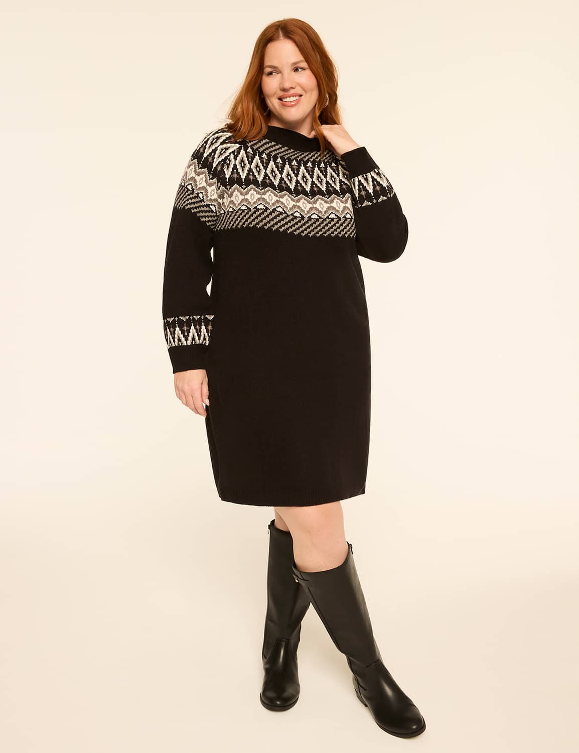 Mock-Neck Fair Isle Sweater Dress
