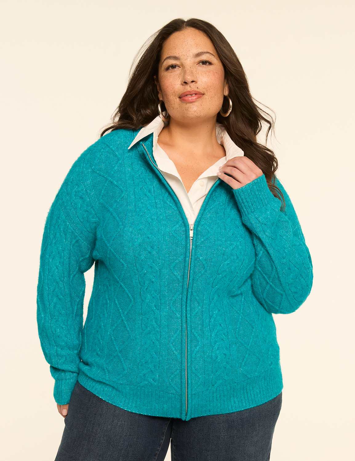 Cable Knit Full-Zip Sweater