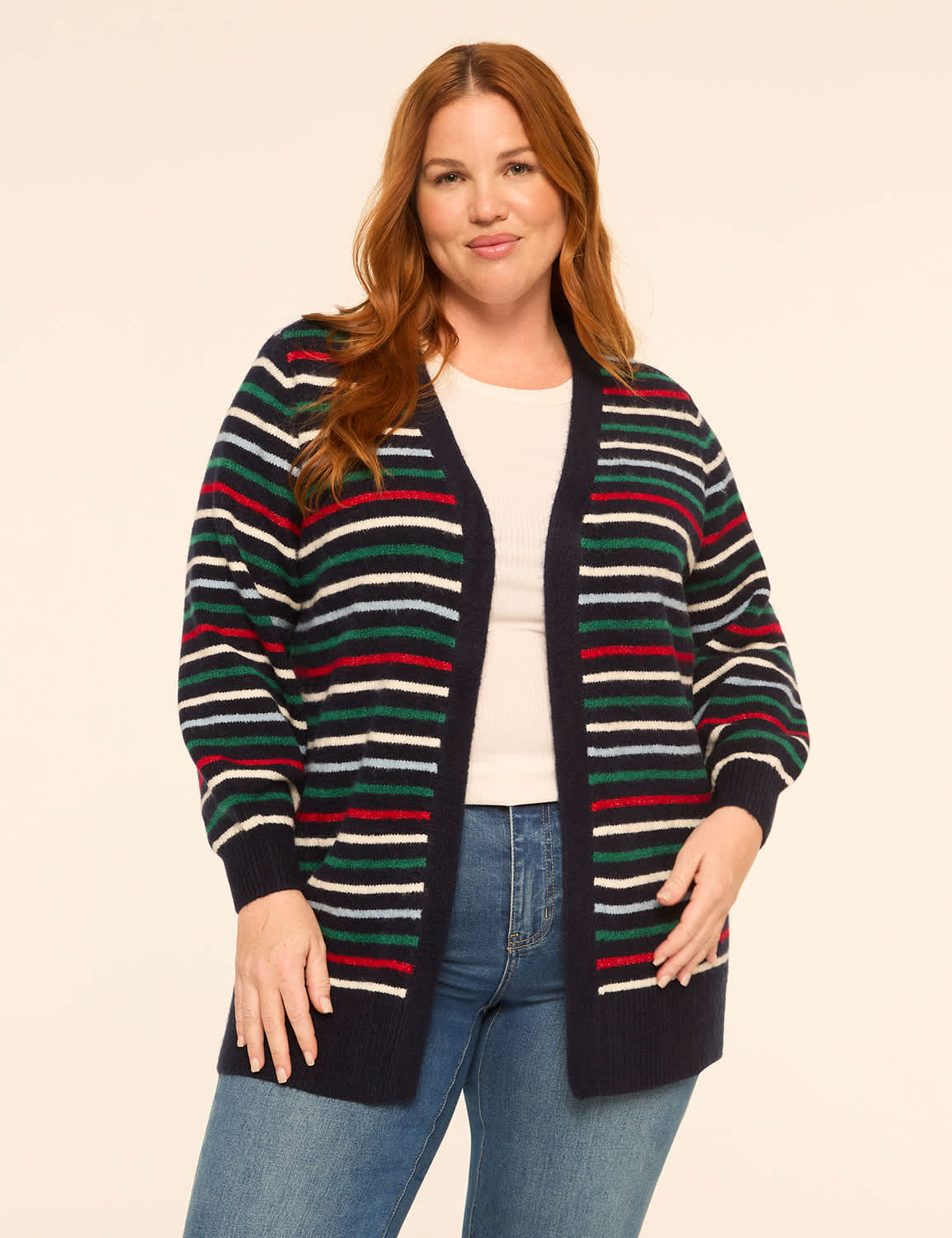 Striped Open-Front Cardigan