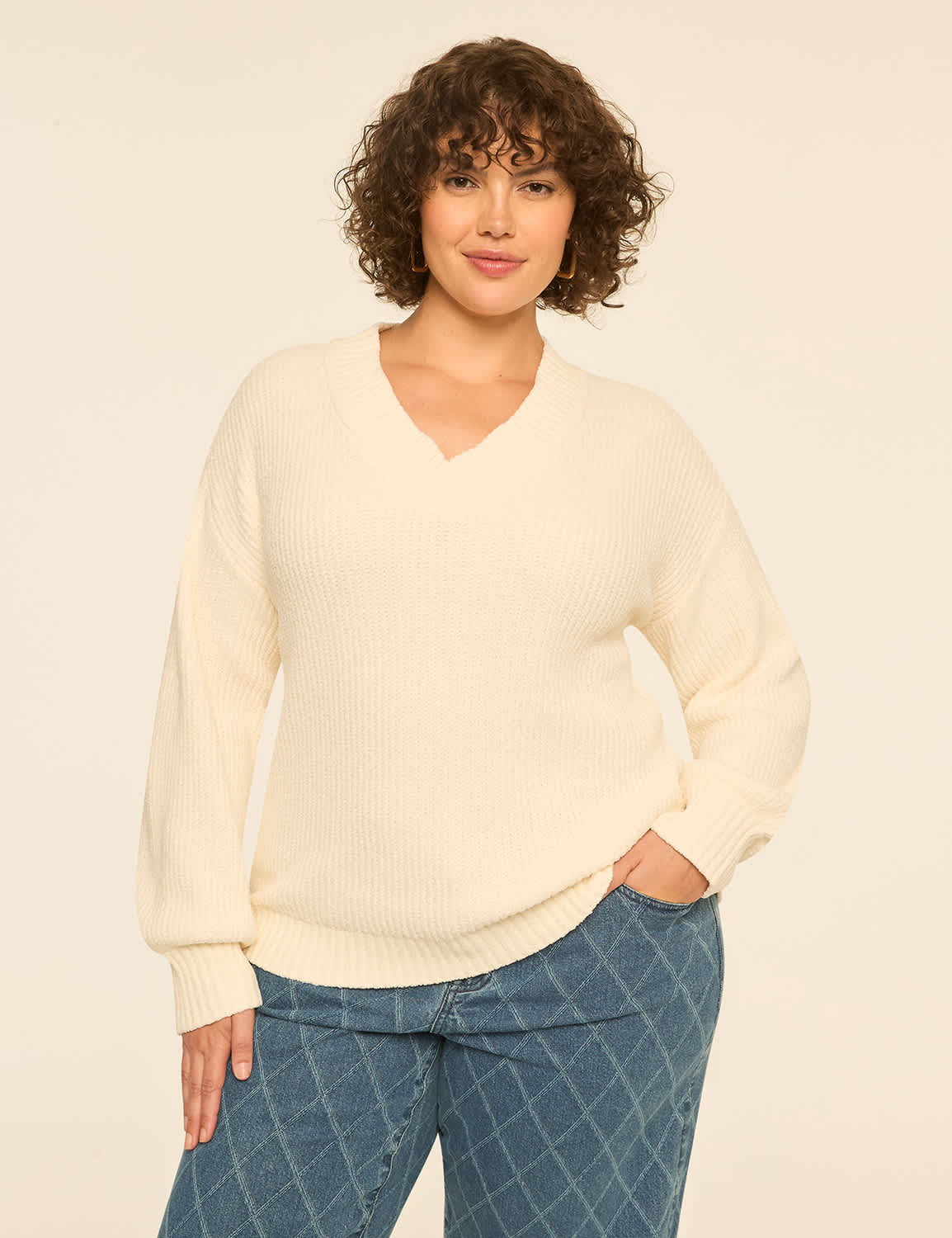 Chenille Balloon-Sleeve Sweater