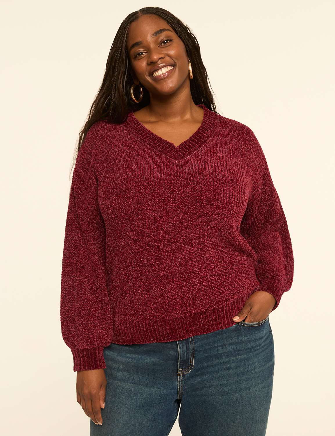 Chenille Balloon-Sleeve Sweater