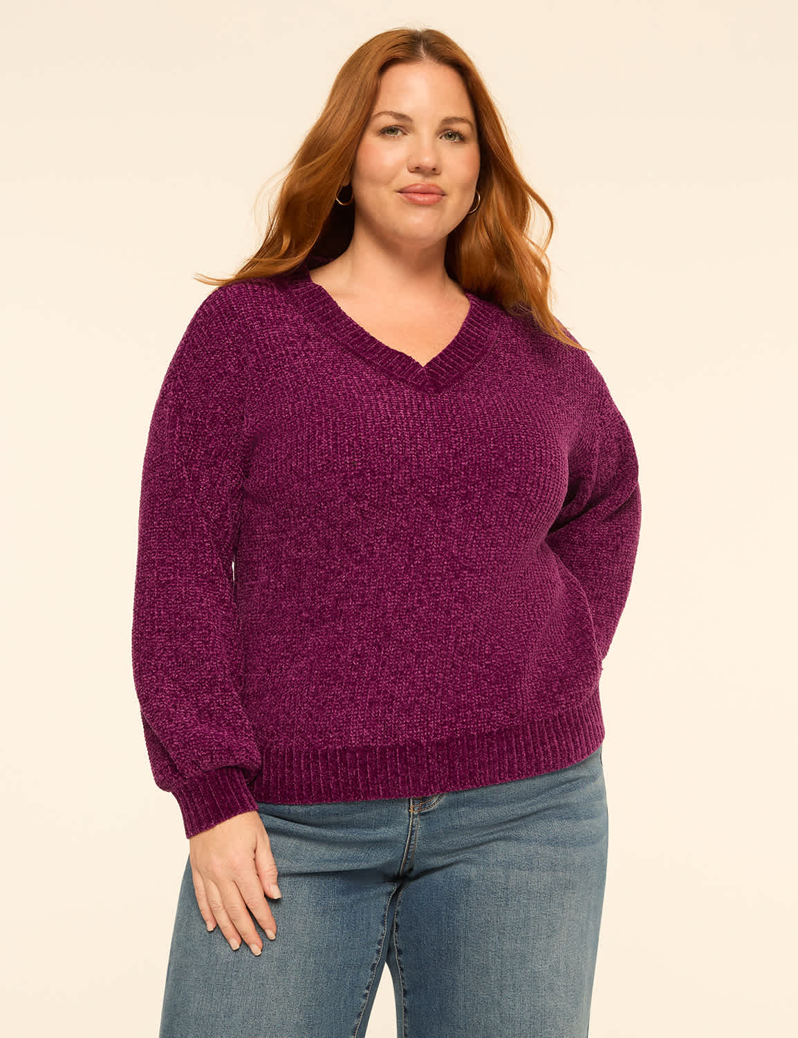 Chenille Balloon-Sleeve Sweater