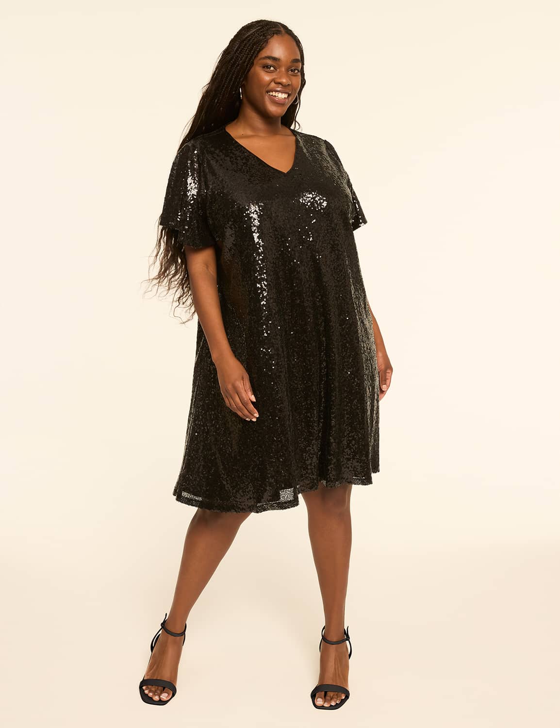 Sequin Flutter-Sleeve Short Dress