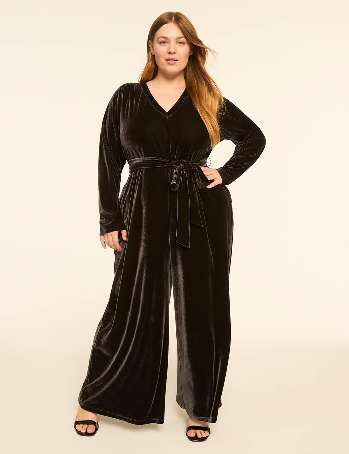 Velvet Tie-Waist Wide Leg Jumpsuit