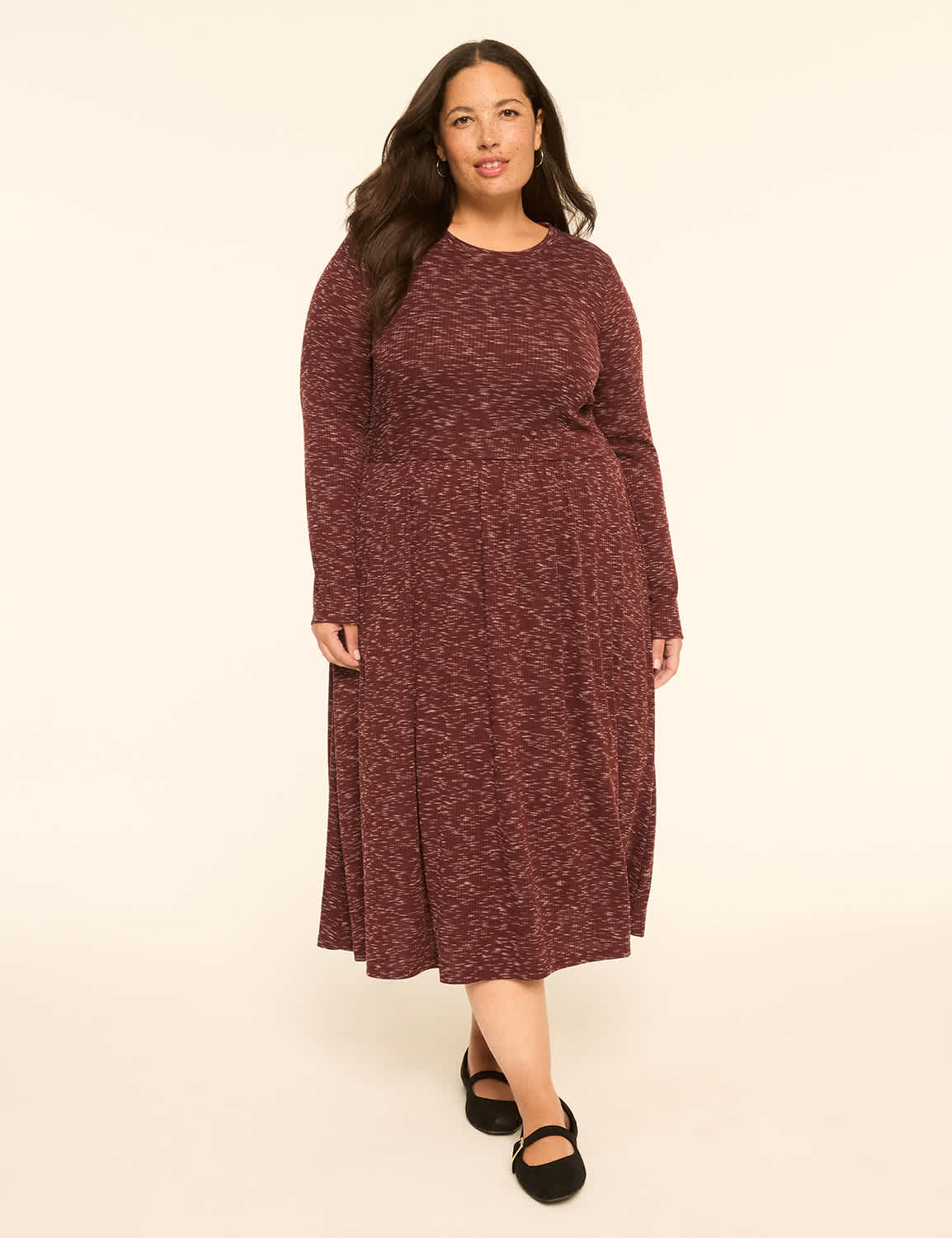 Long-Sleeve Space Dye Midi Dress