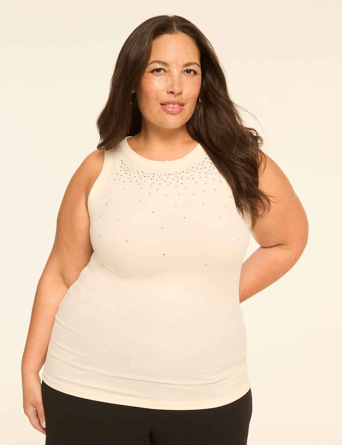 Embellished High-Neck Rib Tank