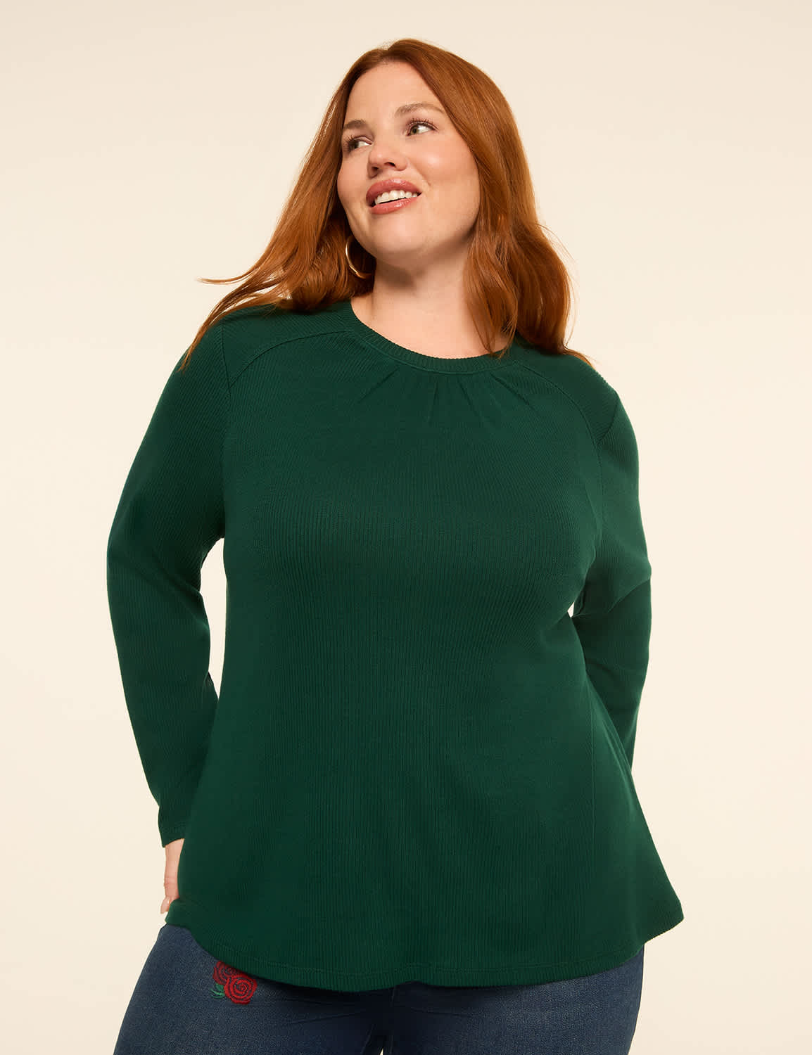 Soft Spun Shirred-Neck Top