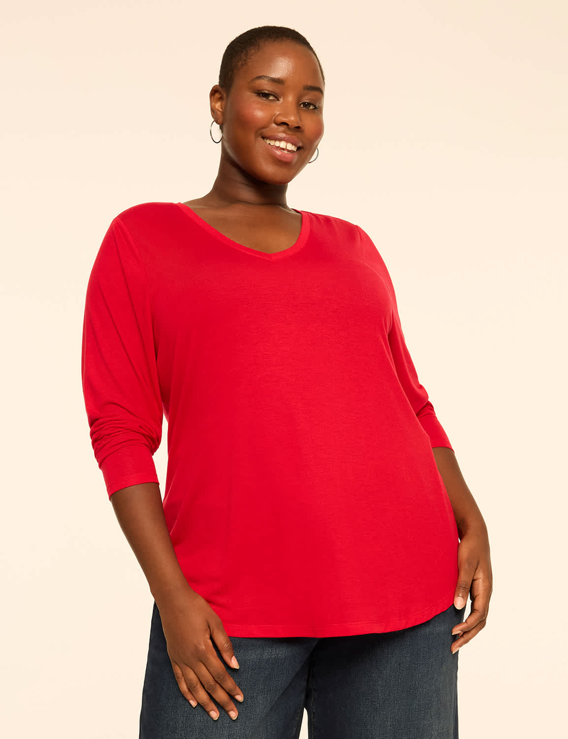 EveryWear Brushed Long-Sleeve V-Neck Tee