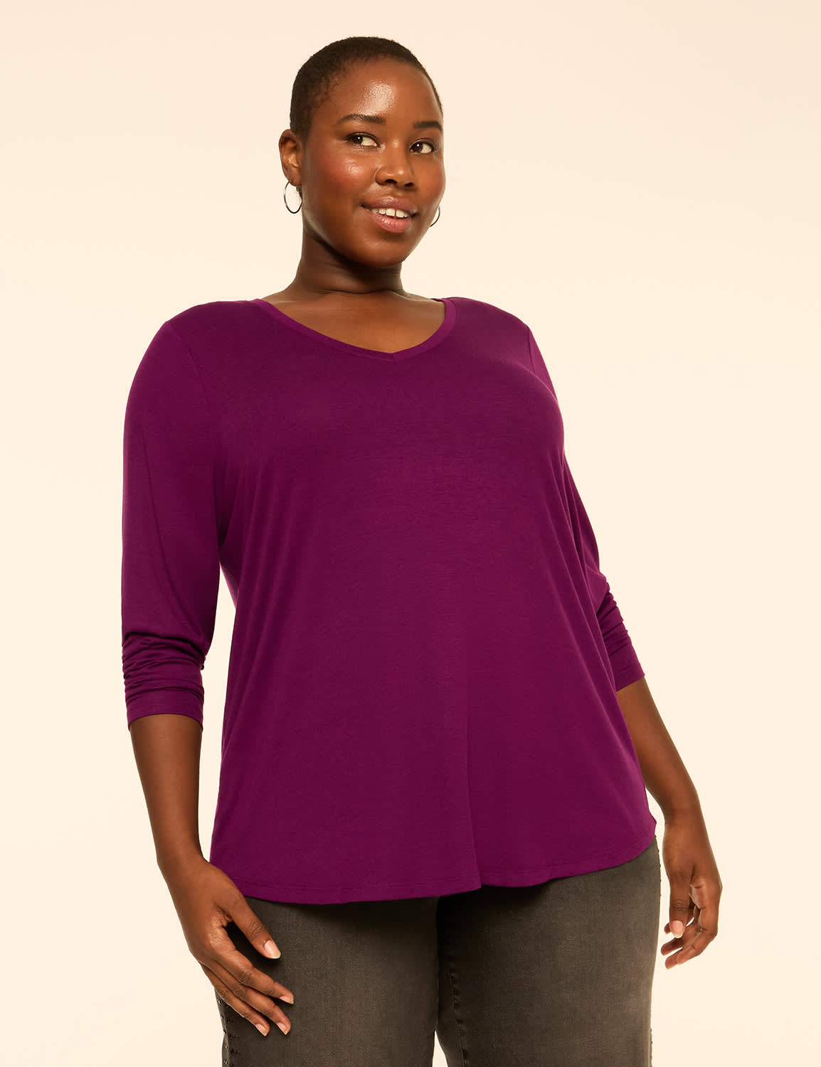 EveryWear Brushed Long-Sleeve V-Neck Tee
