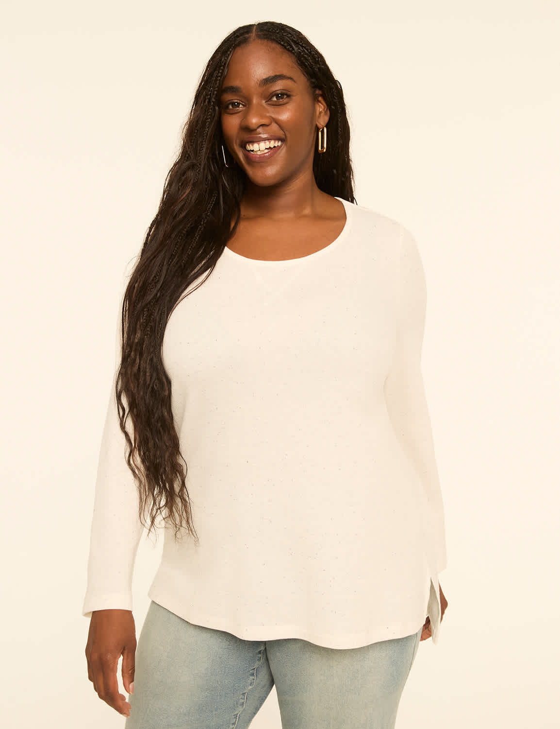 Waffle Knit Long-Sleeve Top