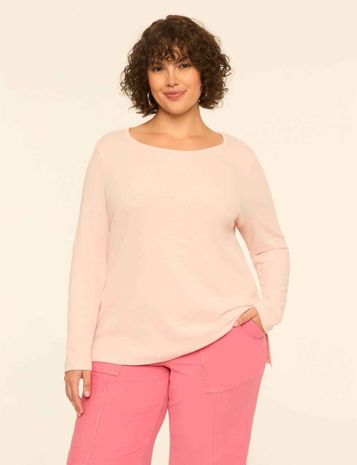 Waffle Knit Long-Sleeve Top