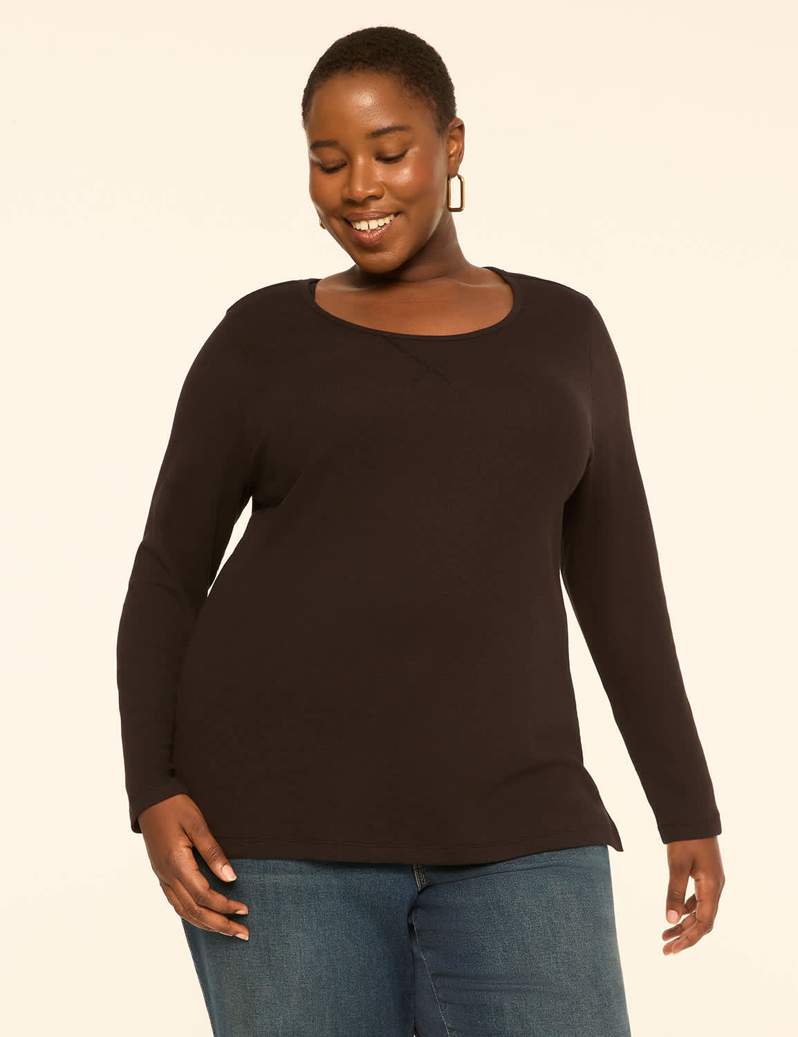 Waffle Knit Long-Sleeve Top