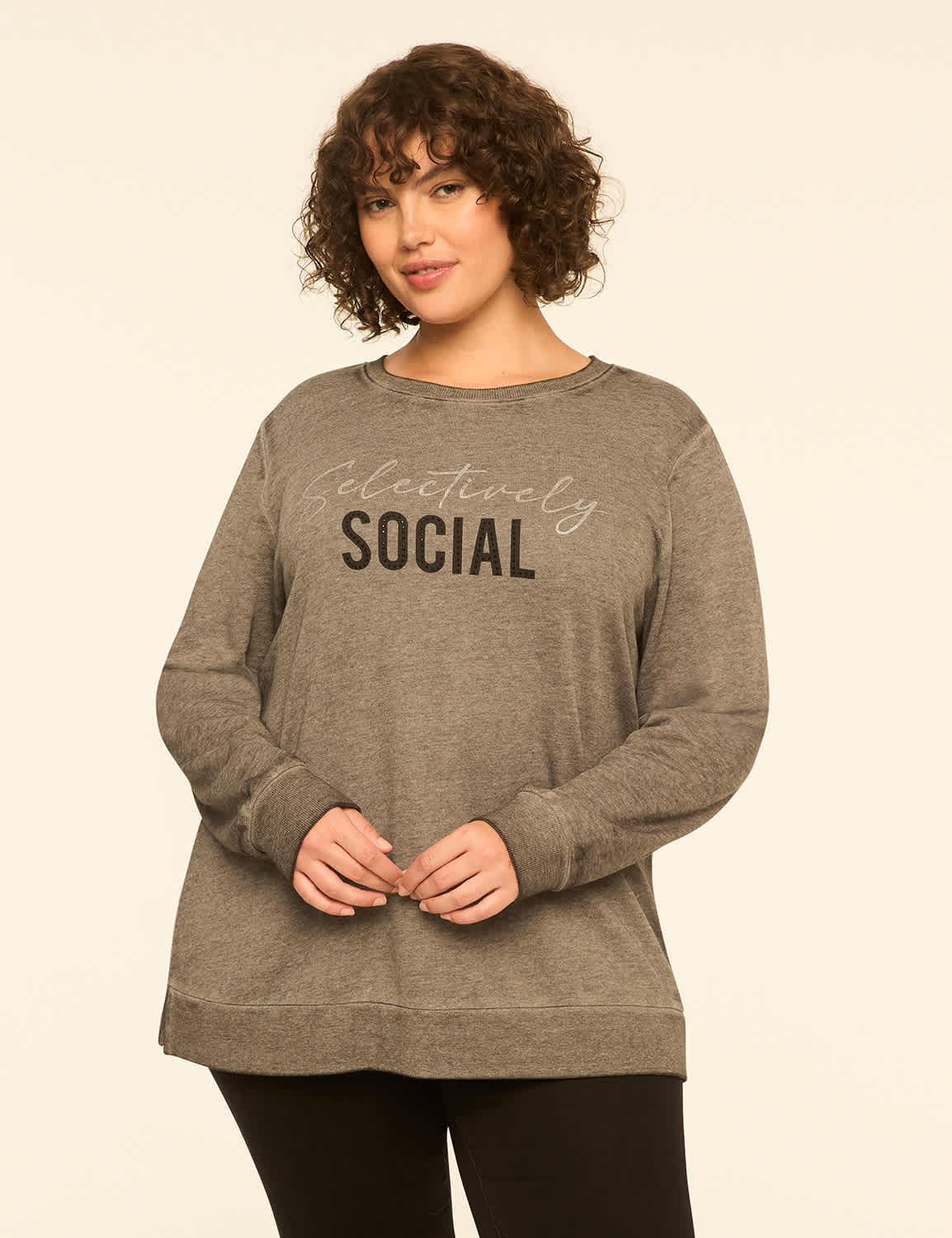 Glitter & Rhinestone Selectively Social Graphic Sweatshirt