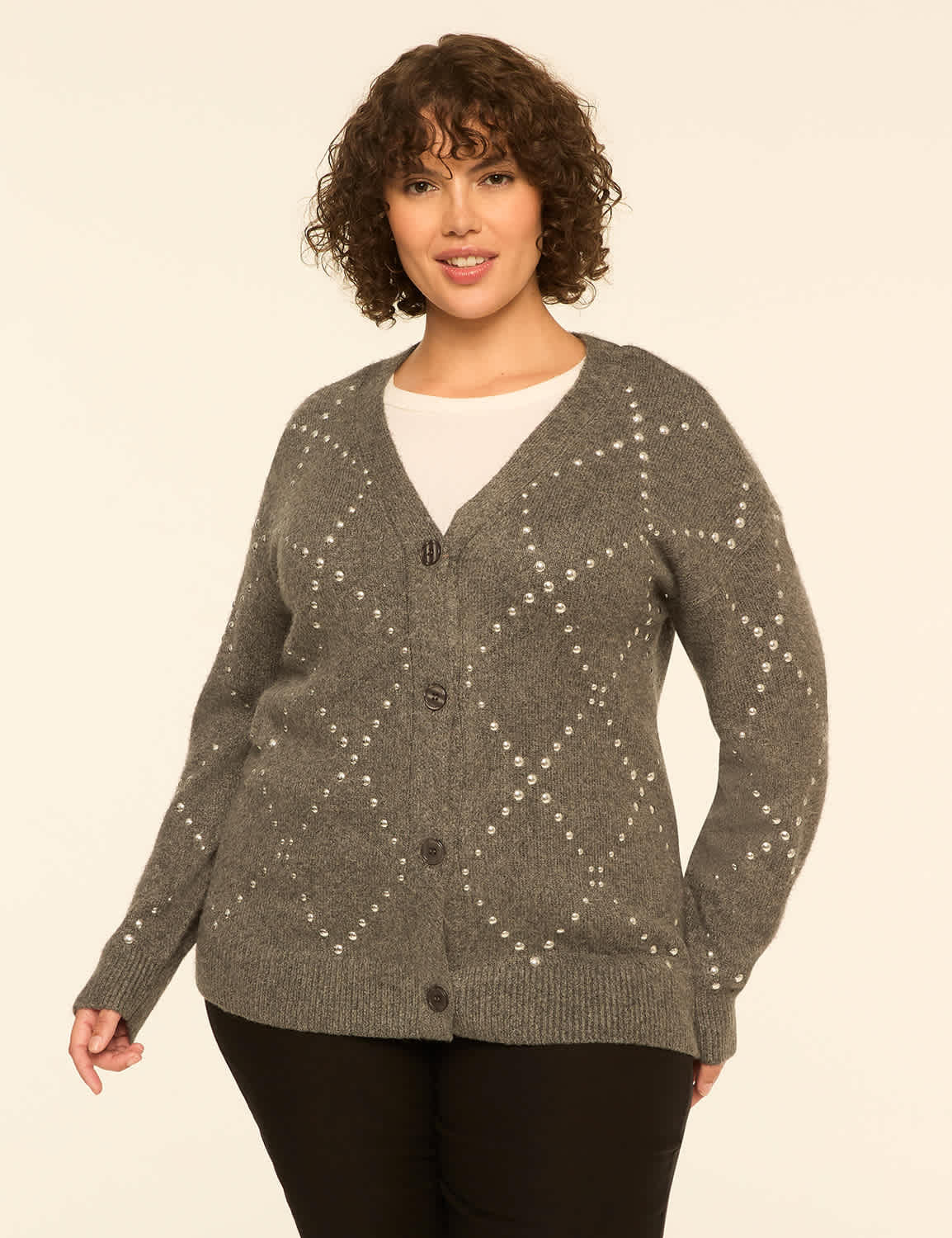 Studded Button-Front Cardigan