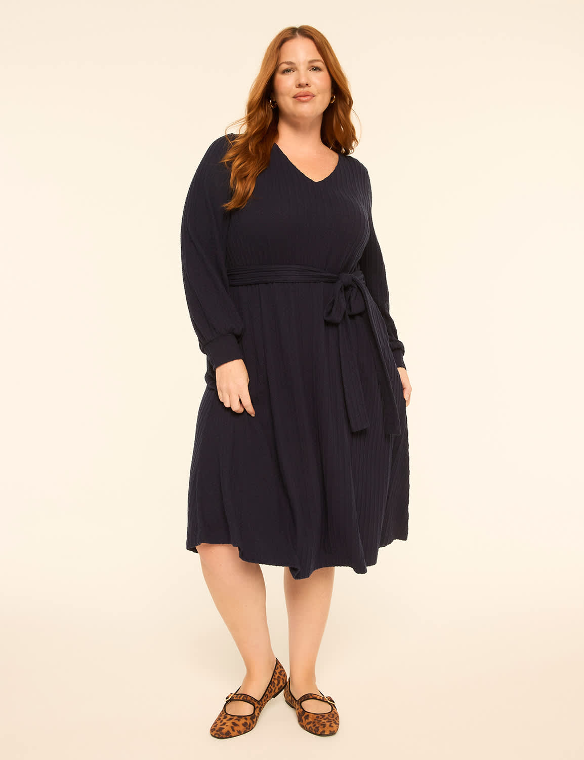 Cable Knit Tie-Waist Midi Dress