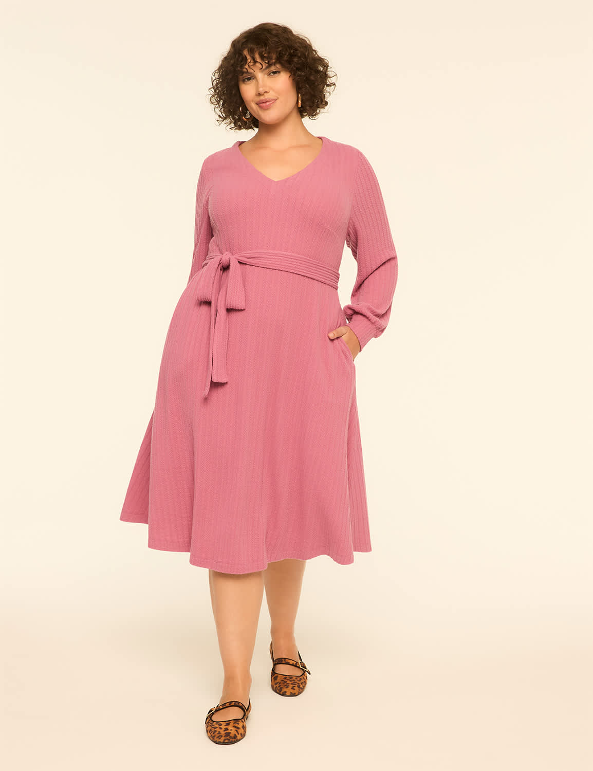 Cable Knit Tie-Waist Midi Dress