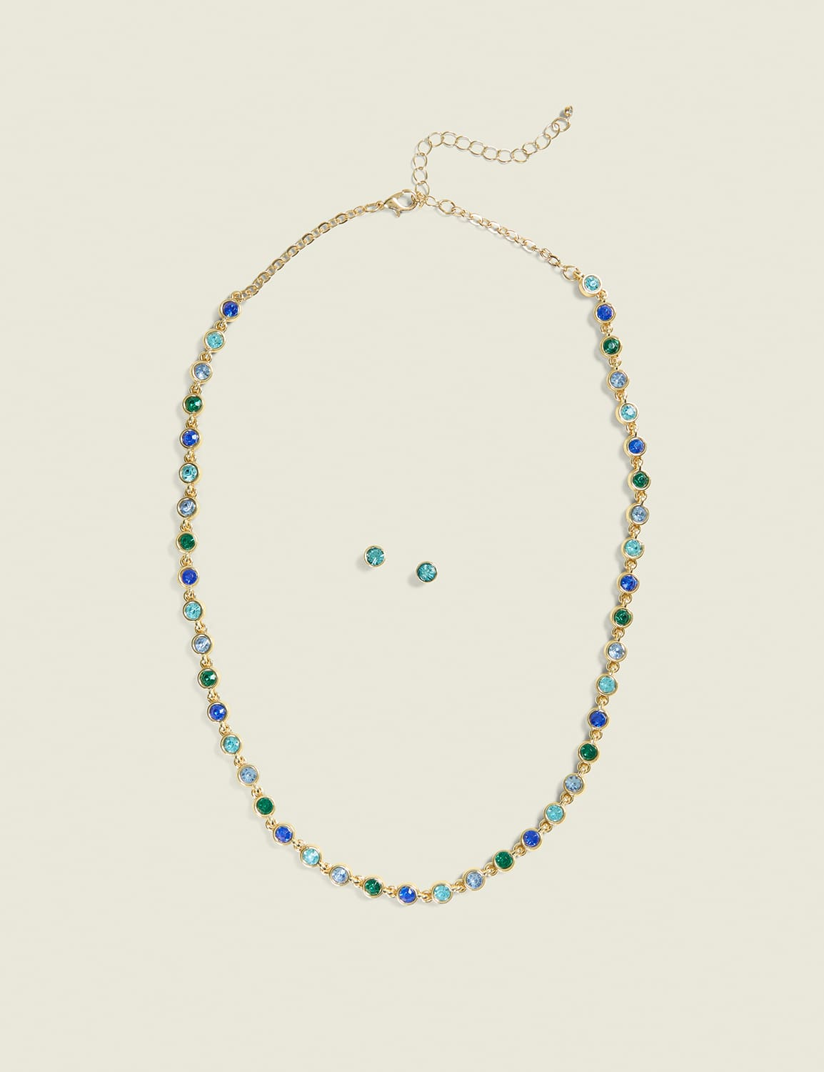 Green & Blue Imitation Stone Necklace & Earring Set
