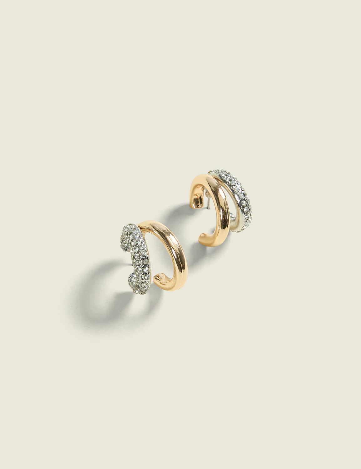Pave & Goldtone Double Hoop Earrings