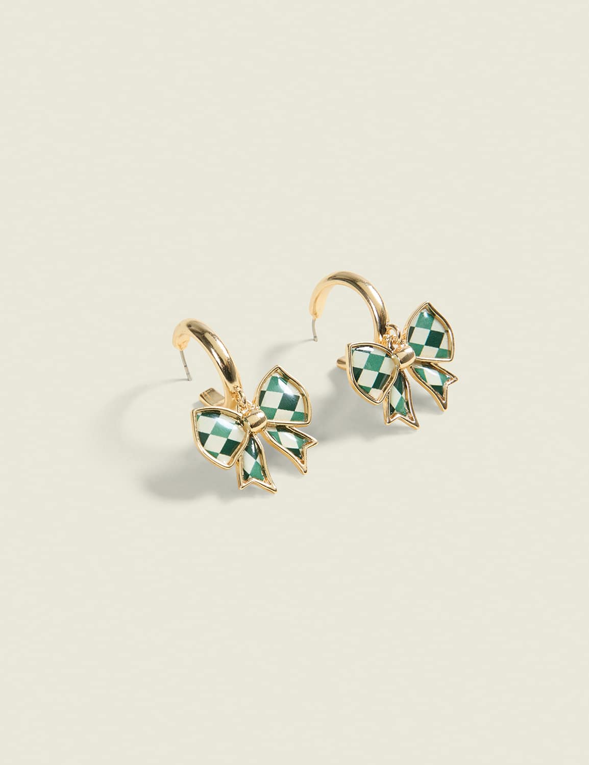 Green Argyle Bow Hoop Earrings