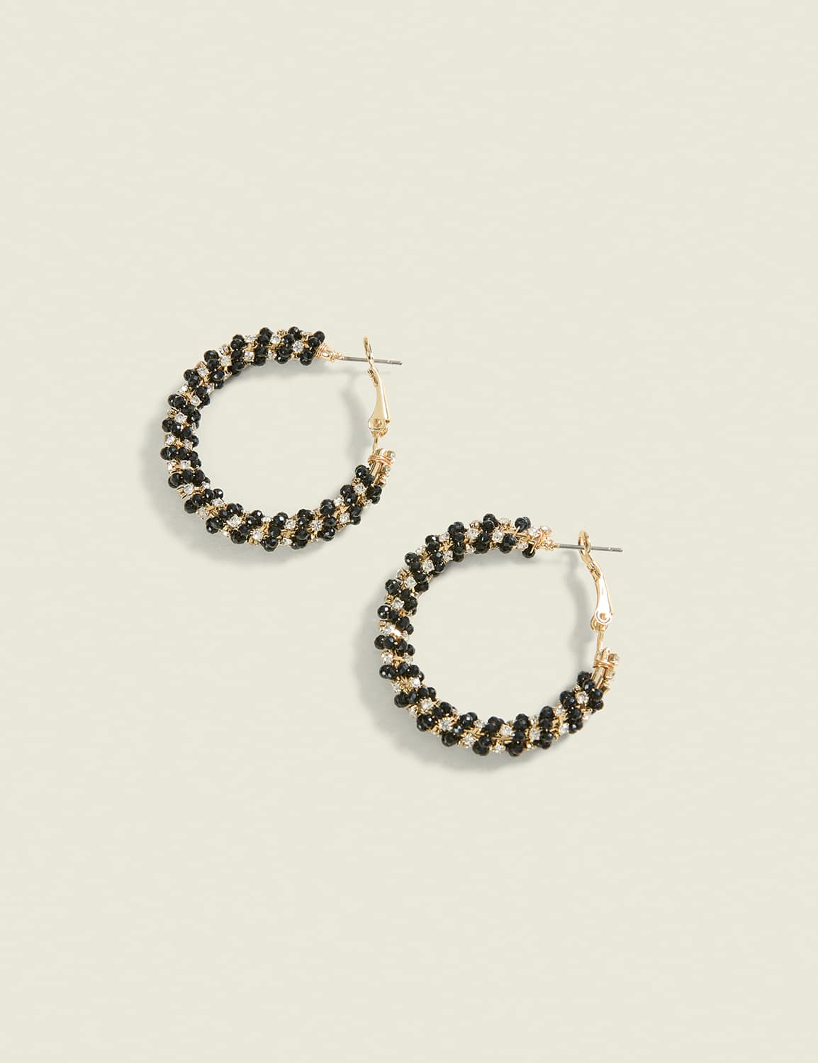 Black & Goldtone Twisted Hoop Earrings