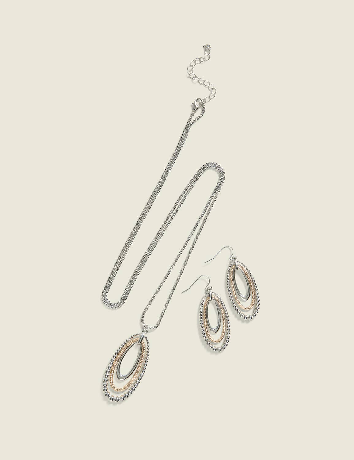 Mixed Metal Oval Necklace & Earring Set