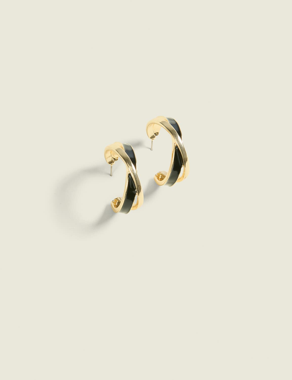 Black & Goldtone Crossover Hoop Earrings