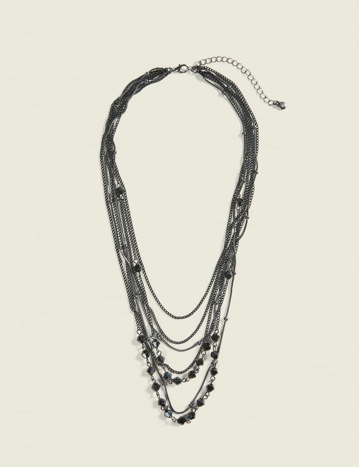 Black Beaded Multi-Row Necklace