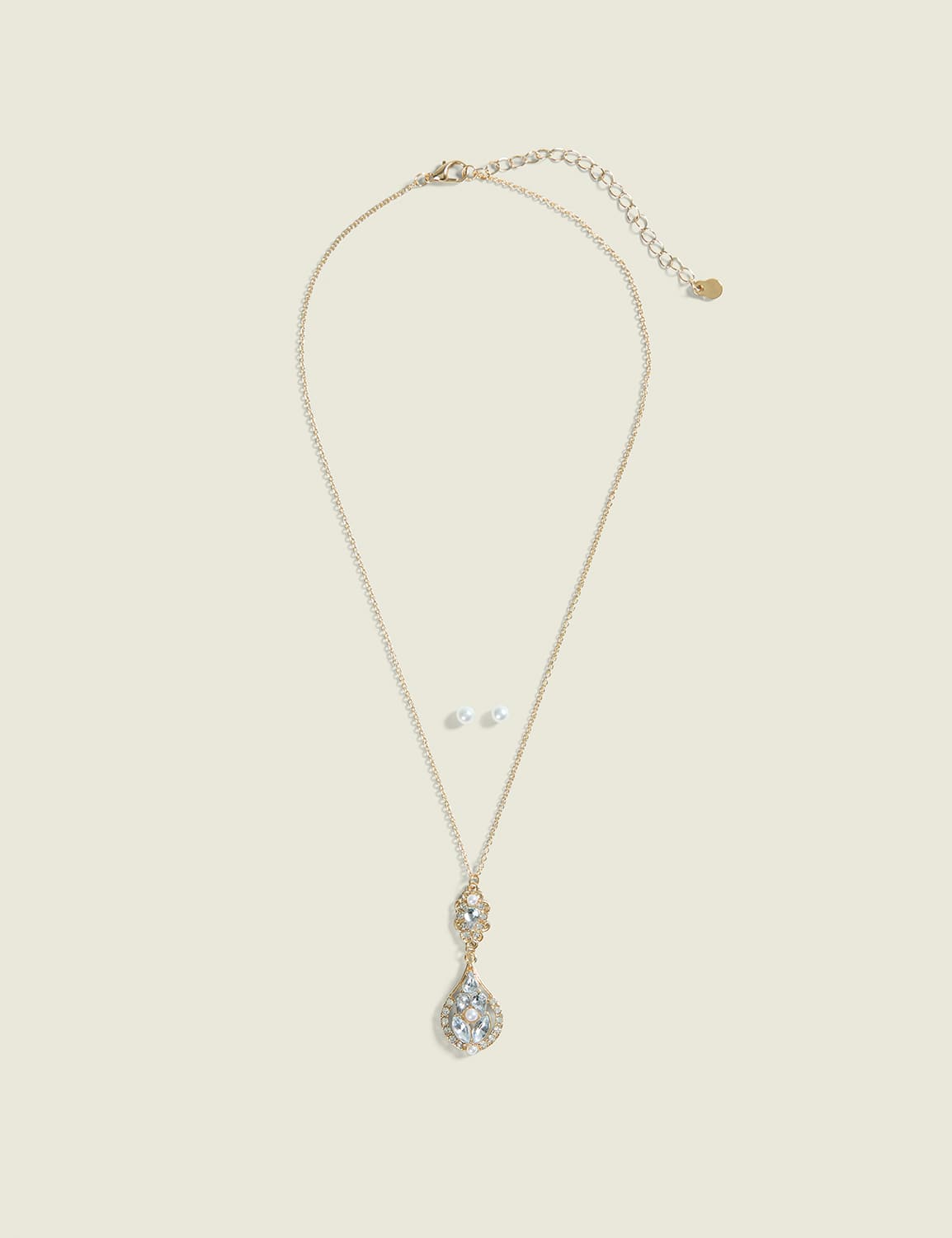 Pearlized & Imitation Stone Necklace & Earring Set