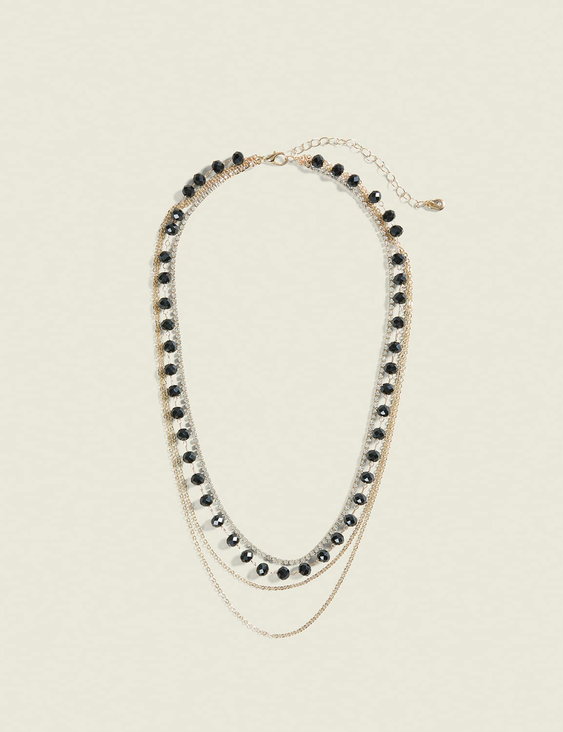 Black Beaded Multi-Row Necklace