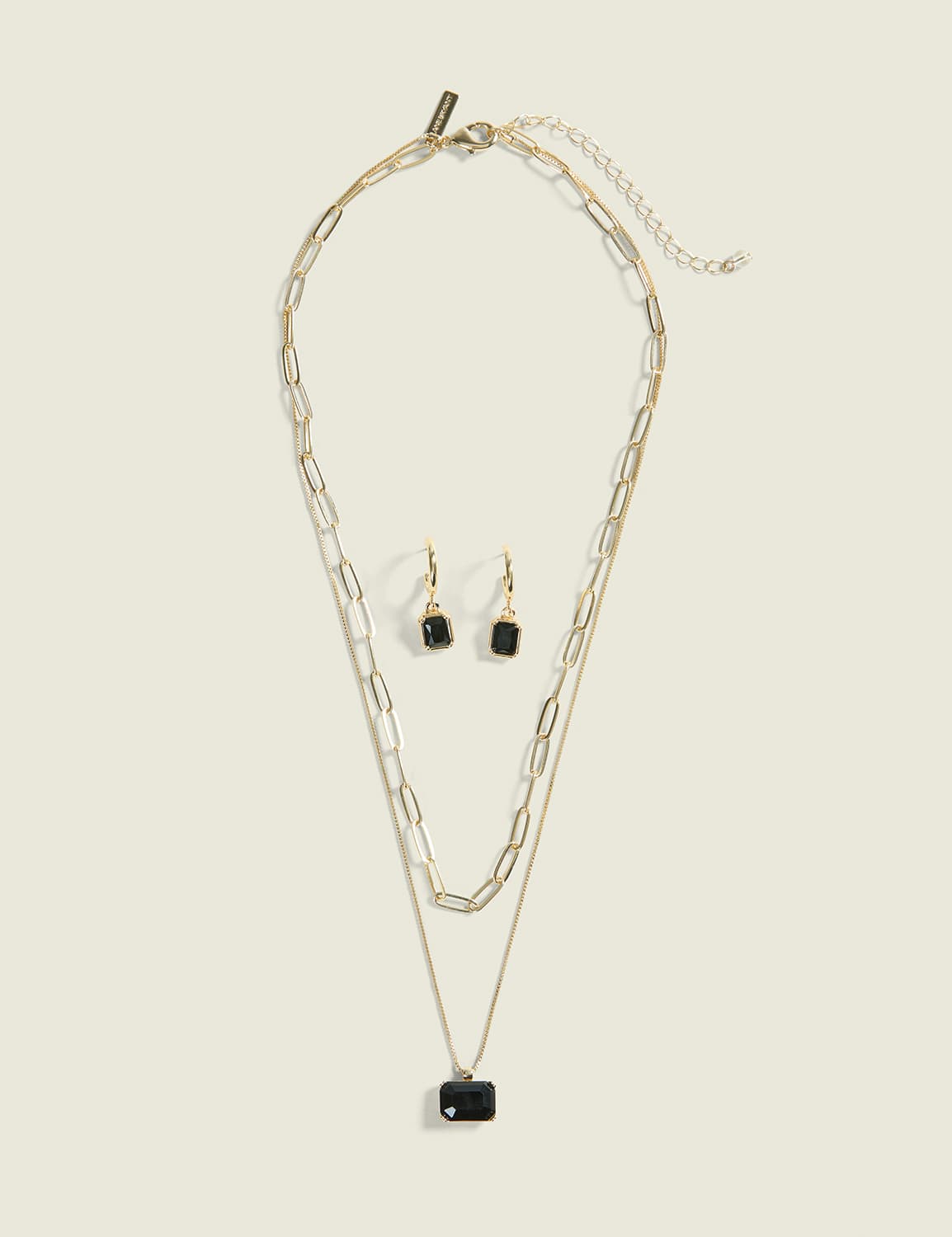 Black Imitation Stone Necklace & Earring Set
