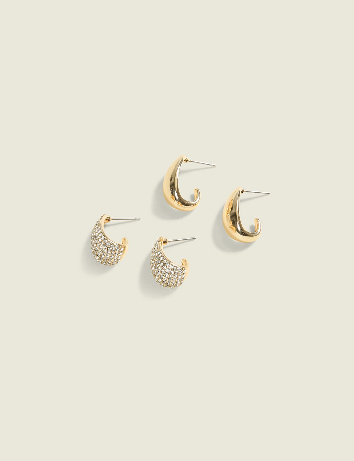 Goldtone & Pave Open Hoop Earring 2-Pack